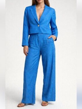 Jason Wu Blue Wide-Leg Linen jacket and pants. 2